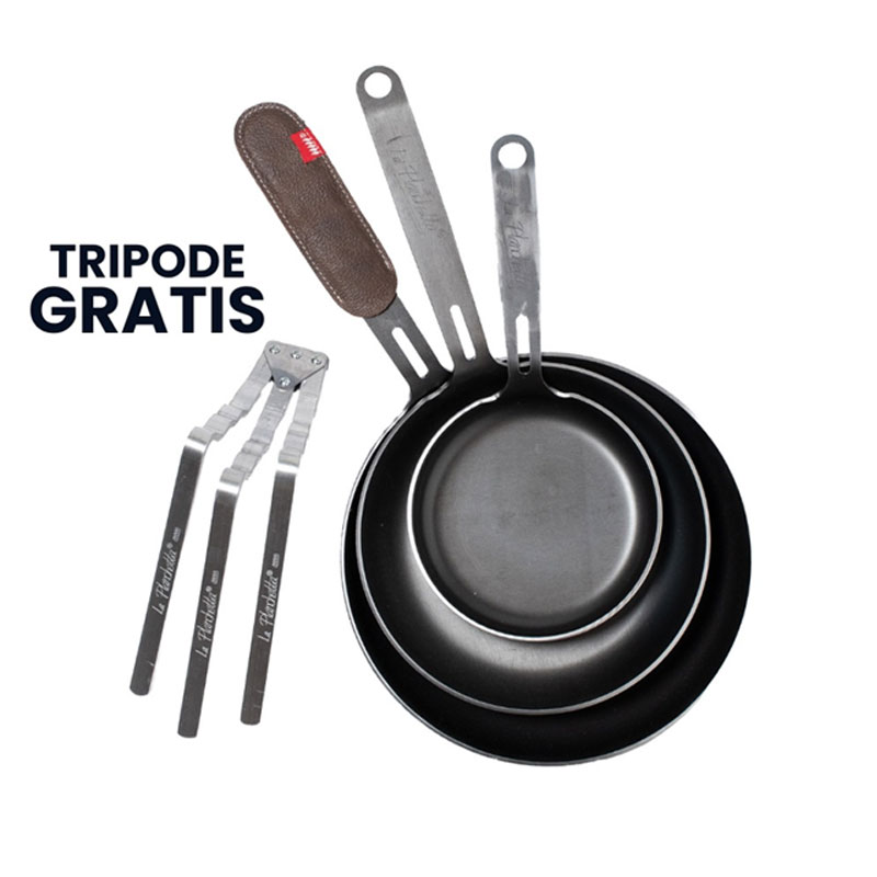 Set de sartenes con mango y trípode